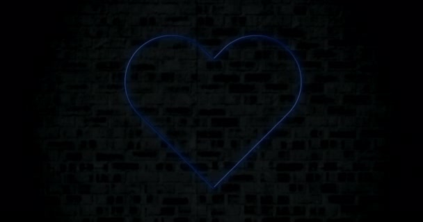 Animatie Van Blauw Neon Hart Knipperend Zwarte Achtergrond Valentijnsdag Liefde — Stockvideo