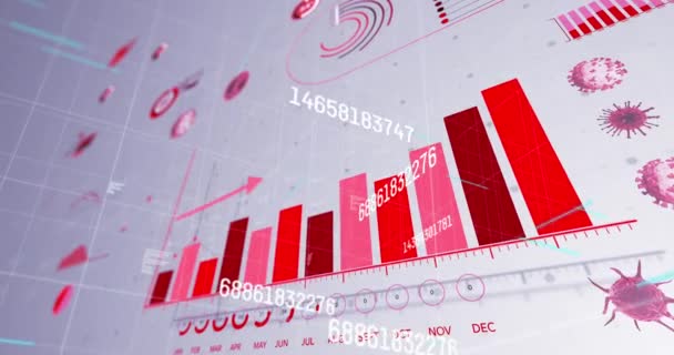 Gri Arkaplanda Covid Istatistiksel Veri Işleme Karşı Yüzen Çoklu Değişen — Stok video