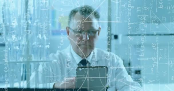 Animation Mathematical Scientific Formulae Male Scientist Using Tablet Science Research — Stock Video
