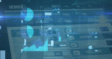 Bir web sitesinde hareket eden birden fazla grafiğin animasyonu. dijital arayüz küresel bağlantılar konsepti dijital olarak oluşturulmuş video.