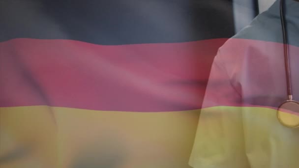 Animación Bandera Alemania Con Médico Enmascarado Salud Protección Durante Pandemia — Vídeo de stock