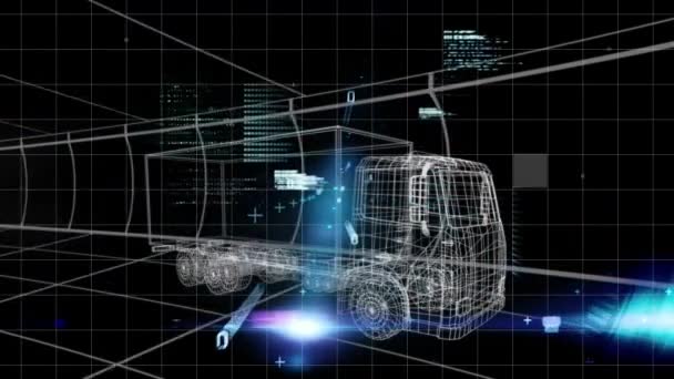 Animação Modelo Caminhão Passando Por Túnel Com Dados Informações Interface — Vídeo de Stock