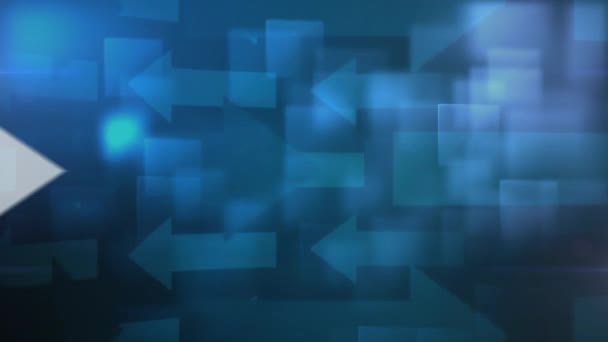 青い矢印のアニメーションが右に行き 青い背景に左 デジタルインターフェースグローバル接続コンセプトデジタル生成ビデオ — ストック動画