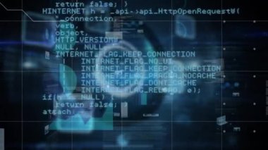 Bir ızgara üzerinde hareket eden grafiklerle veri ve bilgi animasyonu. dijital arayüz küresel bağlantılar konsepti dijital olarak oluşturulmuş video.