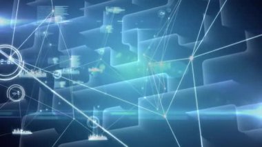 Yüzen veri ve bilgilerle bağlantı ağının animasyonu. dijital arayüz küresel bağlantılar konsepti dijital olarak oluşturulmuş video.