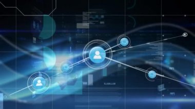 Bir ızgara üzerinde hareket eden grafikleri olan bağlı insanların canlandırması. dijital arayüz küresel bağlantılar konsepti dijital olarak oluşturulmuş video.