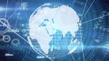 Hareket eden grafikler ve dönen eldivenlerle bağlantılı ağ animasyonu. dijital arayüz küresel bağlantılar konsepti dijital olarak oluşturulmuş video.