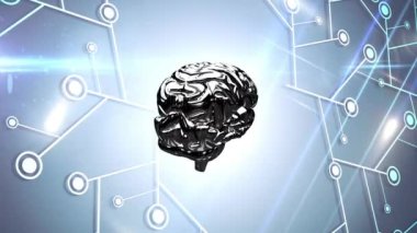 Mikro işlemci bağlantıları üzerinde dönen 3D beyin modelinin animasyonu. dijital arayüz küresel bağlantılar konsepti dijital olarak oluşturulmuş video.