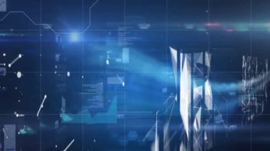 Grafikler ve bilgilerle hareket eden beyaz şekillerin animasyonu. dijital arayüz küresel bağlantılar konsepti dijital olarak oluşturulmuş video.