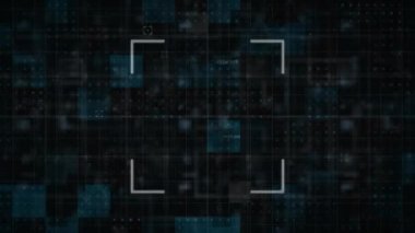 Mavi ve siyah piksellerin üzerinde sayılar olan beyaz bir karenin animasyonu. dijital arayüz küresel bağlantılar konsepti dijital olarak oluşturulmuş video.