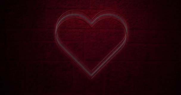 红白霓虹灯的动画在黑暗的砖墙上闪烁着 情人节 爱情与浪漫的概念 数码视频 — 图库视频影像