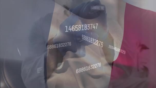 Animace Vlajky Francie Statistikami Maskovaným Lékařem Nasazením Rukavic Zdravotní Péče — Stock video