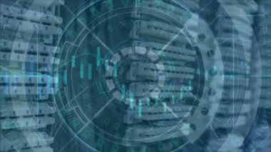 Bilgisayar sunucusu üzerinden tarama ve finansal veri işleme animasyonları. global teknoloji, bağlantı, iş ve finans kavramı dijital olarak oluşturulmuş video.