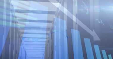 Bilgisayar sunucuları üzerinden veri işleme ve istatistik kaydı animasyonu. küresel iş ve finans kavramı dijital olarak oluşturulan video.