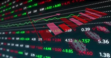 Finansal veri işleme ve istatistiklerin covid 19 hücre üzerine kaydedilmesi. küresel koronavirüs salgını iş ve finans konsepti dijital olarak oluşturulmuş video.
