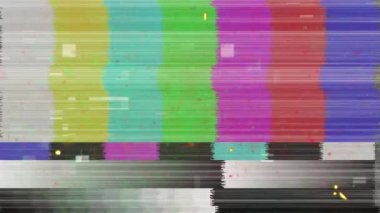 Retro renk test ekranının üzerinde titreşen beneklerin hatayla canlandırılması. Klasik iletişim eğlence konsepti dijital olarak oluşturulmuş video.