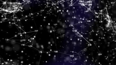 Mavi arkaplandaki bağlantı ağına karşı dönen DNA yapısının dijital animasyonu. Bilgisayar arayüzü ve tıbbi araştırma teknolojisi kavramı.