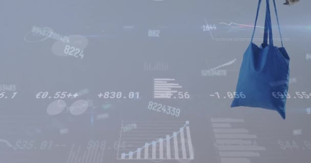 Animación Los Números Cambiantes Registro Estadísticas Sobre Bolsa Compras Azul — Vídeos de Stock