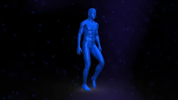 Digital Animation Human Male Model Walking Dna Structure Spinning Black — Stock Video