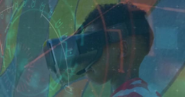 Animación del escaneo del visor sobre el niño usando auriculares vr — Vídeos de Stock