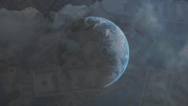 지폐의 디지털 애니메이션 밤하늘의 구름을 떨어지고 있습니다 — 비디오