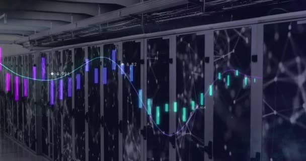 コンピュータサーバー上での財務データ処理のアニメーション デジタルで生成される世界的な技術 ビジネス 金融の概念は — ストック動画