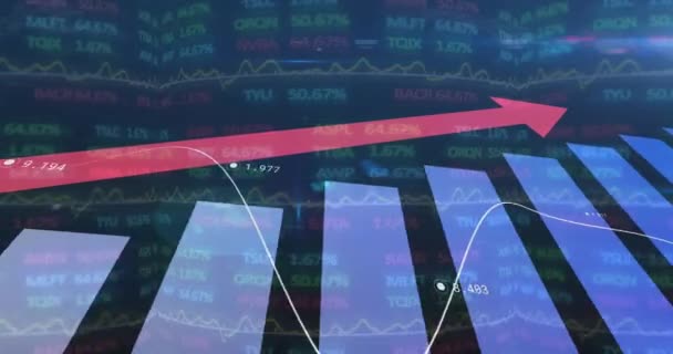 Animação Seta Vermelha Com Estatísticas Processamento Dados Financeiros Conceito Global — Vídeo de Stock