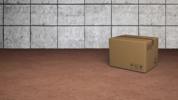 상자가 바닥에 떨어지고 배경에 애니메이션 글로벌 온라인 디지털 이미지 — 비디오