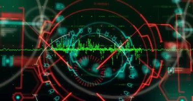 Yeşil arkaplanda tarama ve veri işleme animasyonu. Dijital arayüz küresel bağlantı ve dijital olarak oluşturulan iletişim konsepti.