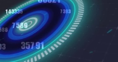 Kapsam taramasının animasyonu ve arka plandaki ızgara üzerinde değişen numaralar. Dijital arayüz küresel bağlantı ve dijital olarak oluşturulan iletişim konsepti.