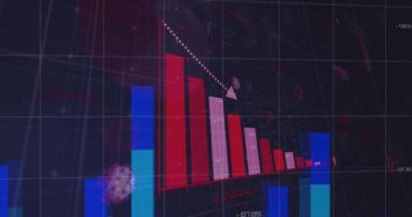 Bir dünya haritasıyla istatistikleri gösteren dijital arayüz animasyonu. Dijital arayüz ve küresel iş, dijital olarak oluşturulan video