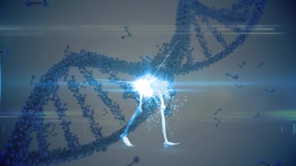 Animação Fiação Fio Dna Moléculas Flutuando Sobre Esqueleto Humano Medicina — Vídeo de Stock