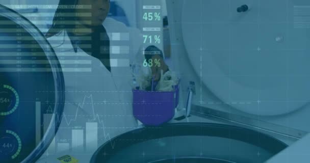 Animation Digital Interface Statistics Scientist Working Equipment Lab Healthcare Medical — Stock Video