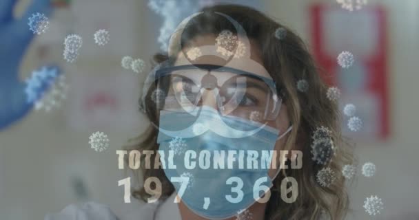 Animatie Van Biohazard Sign Covid Cellen Totaal Bevestigd Stijgende Met — Stockvideo