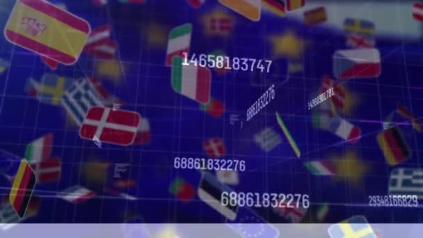 Diversi Paesi Europei Bandiere Che Galleggiano Contro Sventolando Bandiera Crisi — Video Stock