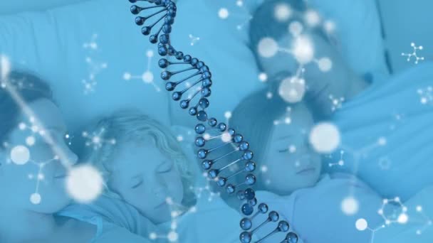 Animation Dna Strand Spinning Molecules Floating Sleeping Family Global Medicine — Stock Video
