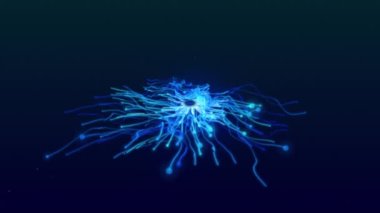 Mavi ışık yollarının üzerinde mavi metalik harflerle Vay be metnin animasyonu. Retro renk ve hareket konsepti dijital olarak oluşturulmuş video.