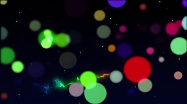 Arka plandaki gökkuşağı ışık yolu üzerinde parlayan çok renkli noktaların animasyonu. Renk ve hareket kavramı dijital olarak oluşturuldu.