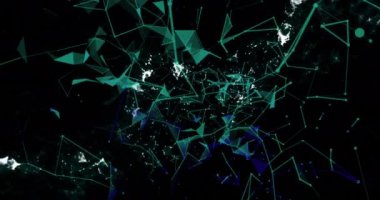 Siyah arkaplanda yüzen bağlantı noktalarından oluşan parlayan ağların animasyonu. küresel iletişim ağları, renk ve hareket konsepti, dijital olarak oluşturulmuş video.