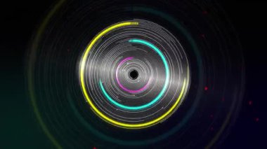 Siyah arka planda dönen çoklu renkli dairelerin animasyonu. Renk ve hareket kavramı dijital olarak oluşturulmuş video.