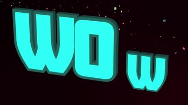 Renkli konfetilerin düşüşü üzerine parlak mavi metin animasyonu. Parti ve kutlama konsepti dijital olarak oluşturuldu.