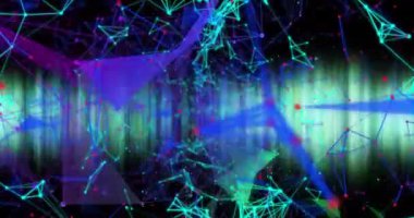 Parlak mavi ve yeşil çizgiler üzerinde mavi-yeşil bağlantı ağının animasyonu. renk ve hareket kavramı dijital olarak oluşturulmuş video.