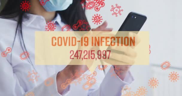 Animazione Covid Numeri Infezione Persone Con Maschere Facciali Sanità Protezione — Video Stock