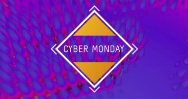 Sanal Pazartesi metninin sarı elmas çerçeveli animasyonu canlı pembenin üzerinde yeşil ışık izlerine dönüşüyor. Çevrimiçi alışveriş, perakende ve tasarruf konsepti dijital olarak oluşturulmuş video.