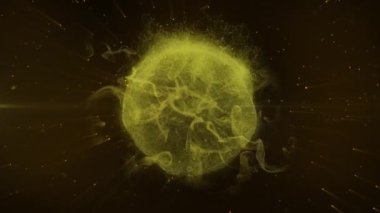 Arkadaki sarı noktaların üzerinde parlayan duman ve ışığın canlandırması. Renk ve hareket kavramı dijital olarak oluşturuldu.