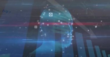 Parlayan insan kafasıyla ilgili veri işleme ve istatistiklerinin canlandırılması. dijital arayüz küresel bağlantı ve dijital olarak oluşturulan iletişim konsepti.