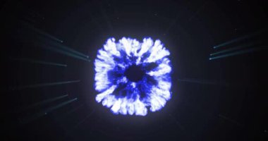 Arkadaki mavi noktalar üzerinde mavi duman bulutlarının patlaması. Renk ve hareket kavramı dijital olarak oluşturulmuş video.