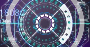 Arka planda değişen numaraların animasyonu, tarama alanı ve veri işleme sistemi üzerinde. Dijital arayüz küresel bağlantı ve dijital olarak oluşturulan iletişim konsepti.