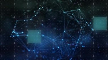 Şebeke arka planında bağlantılar ve titreşen karelerin animasyonu. Dijital arayüz küresel bağlantı ve dijital olarak oluşturulan iletişim konsepti.