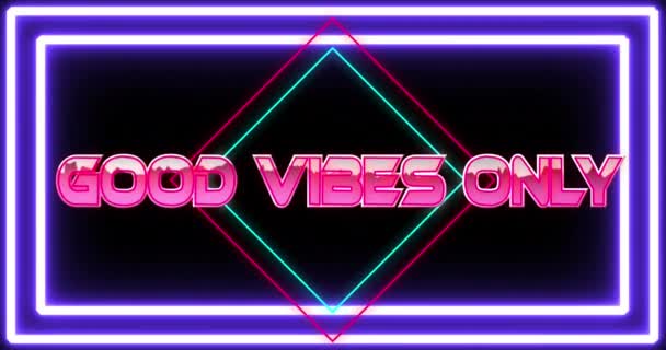 Animation Good Vibes Only Text Pink Metallic Letters Diamonds Neon — Stock Video